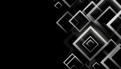 Wall Mural - futuristic black geometric background with glowing silver squares and 3d depth for modern web design
