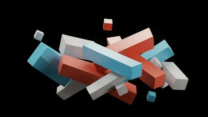 Abstract geometric blocks on black background. 3d animation