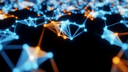 Abstract network glowing nodes, digital connections, dark background, tech concept