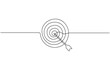 © SCB - Target with an arrow hitting the center, one continuous line illustration. Continuous line drawing of archery target with arrow, Archery sport exercise with target board concept. Vector Illustration.