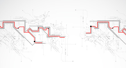 Wall Mural - digital circuit visualization vector background. pattern with interconnected lines, nodes.