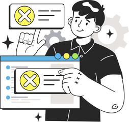 Man error system interface ui ux design website application development programmer coding software technology vector art illustration and png 