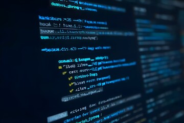 Close-up of the screen with code and web form, text code in the background. close-up view of a computer monitor