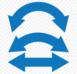 ©  ICON TOPPER - Horizontal dual sided long straight arrow signs. Blue double arrow icon isolated on Transparent background. Vector graphic illustration. EPS 10.