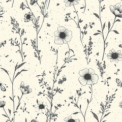 Wall Mural - delicate wildflower seamless pattern line art for design projects