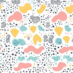 Wall Mural - Playful Memphis Style Seamless Pattern with Colorful Shapes
