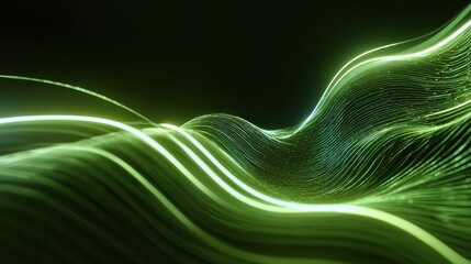 Wall Mural - wavy green neon line digital technology background