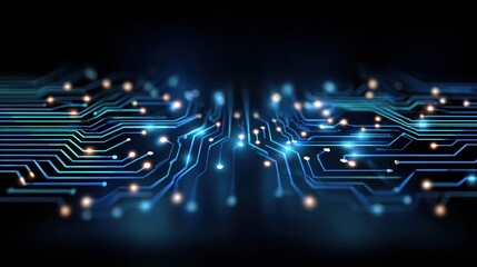 Wall Mural - Abstract Digital Circuit Board Illustration with Blue Neon Lights and Connecting Lines