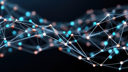 Wall Mural - Abstract Network Connections with Dots and Lines in Blue and Orange Colors on Dark Background