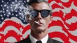 © Sam-th - Confident Man in Sunglasses Smoking Cigarette Against Patriotic American Flag Background