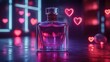 © budhe - A perfume bottle in a neon-lit room with hearts.