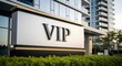 © logonv - White sign with black VIP letters outside a modern building. Concept of luxury entry access or special service.