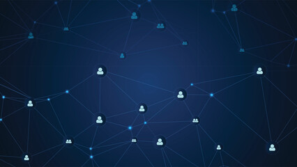 Wall Mural - modern abstract blue network background featuring connected user icons and glowing lines, ideal for 
