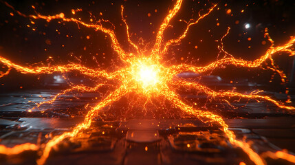 Wall Mural - fiery explosion: radiant energy bursting across a textured surfa