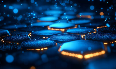 Wall Mural - abstract hexagonal structure with glowing blue and orange lights