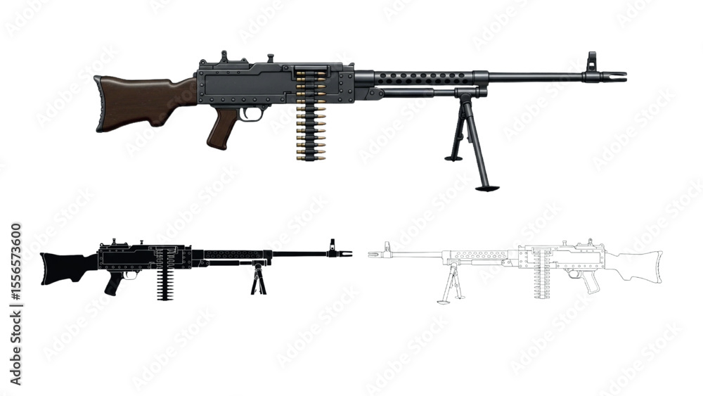 M2 Browning .50 Cal Machine Gun – 3 Stylized Illustrations: Realistic ...