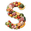 © oeisdesign - lots of meat, vegetables and fruits form the letter s uppercase white background
