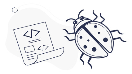 Code Bug Illustration Ladybug on a Programming Document.