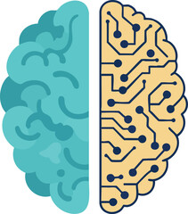 Wall Mural - human brain half organic half digital circuit technology concept vector illustration design
