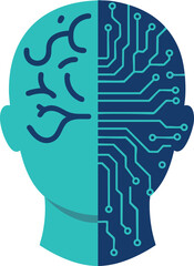Wall Mural - human brain and artificial intelligence technology concept vector illustration of split head with ci