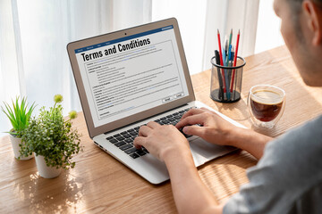 Wall Mural - digital legal contract provide terms and conditions document on computer screen ready for online dig
