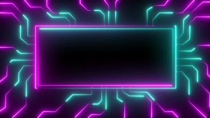 Wall Mural - Digital Data moving on Circuit Board and CPU loop backgrounds. Computer Processing and organizing data. Abstract high tech Artificial intelligence data mining technology.lowing neon rectangle