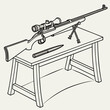 © g book - Sport Rifle Standing on a Table in Ready-to-Use Position, Vector Illustration