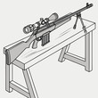 © g book - Sport Rifle Standing on a Table in Ready-to-Use Position, Vector Illustration