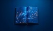 © jiale - An open book with pages illuminated by a network of glowing blue lights against a dark blue background.