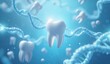 © 陈佳乐 - Illustration of Teeth with DNA Strands in a Blue, Scientific Environment