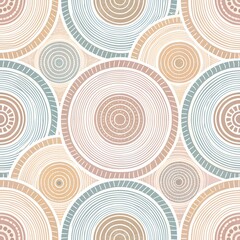 Wall Mural - Seamless Circular Abstract Pattern With Pastel Tone and Concentric Ring Design for Modern Print
