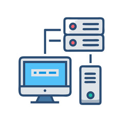 Computer network setup with server and computer connection
