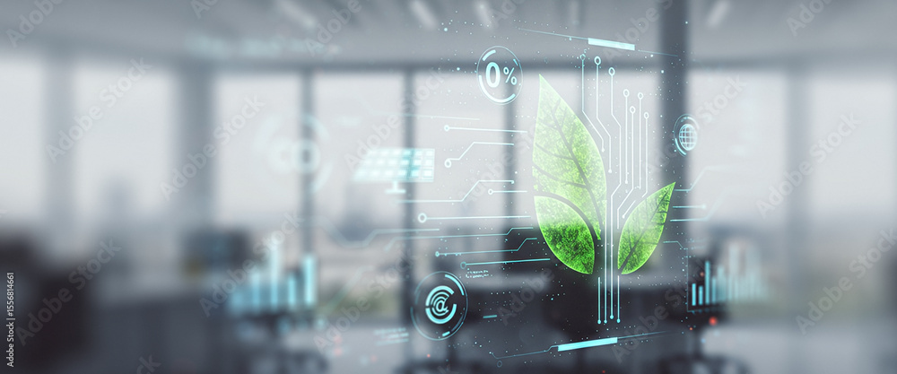 Digital plant graphic overlays an office environment suggesting ...