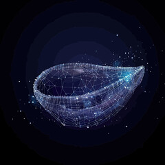 Wall Mural - low poly wireframe digital oyster shell with glowing points on dark background futuristic jewelry 3d