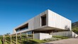 © Zaheer - A contemporary hillside home clad in white concrete reclaimed timber positioned within a terraced vineyard captured at mid-morning