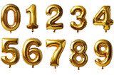 Metallic gold number balloon floating on white background