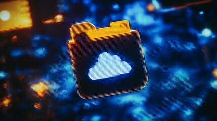 Wall Mural - digital cloud file icon: a dynamic digital illustration featuring a luminous file folder icon overla