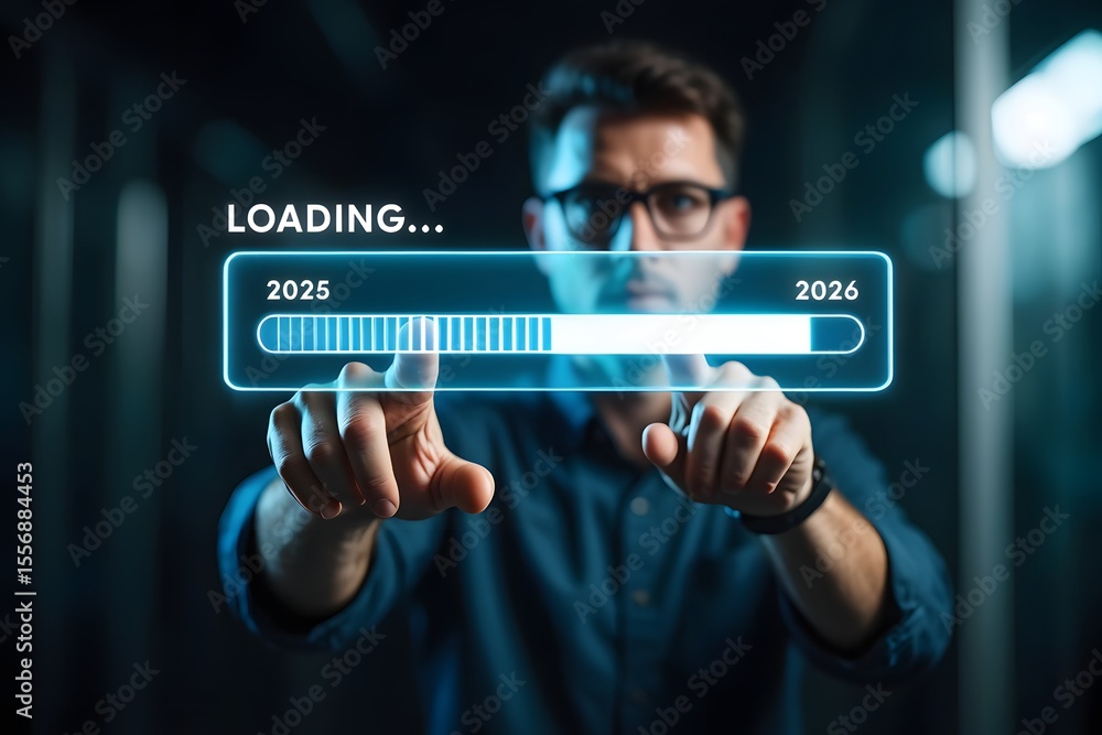 Foto de Stock Progress and transition from 2025 to 2026 concept. A ...