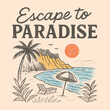 © Retropix - Stamp style summer artwork, hand drawn paradise beach graphics, vintage sketch tropical prints, vector wave drawing, vacation t-shirt design