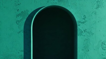 Arched Teal Portal in a Textured Wall Abstract Minimalist Design with Strong Shadows and Depth