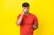 © luismolinero - Young caucasian handsome man isolated on yellow background thinking an idea