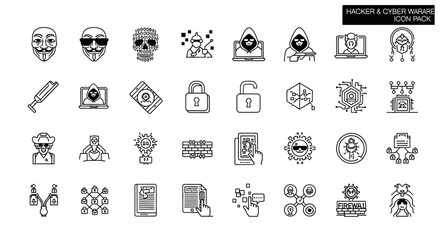 Hacker Icons with Cyber Warfare, and Security Set.