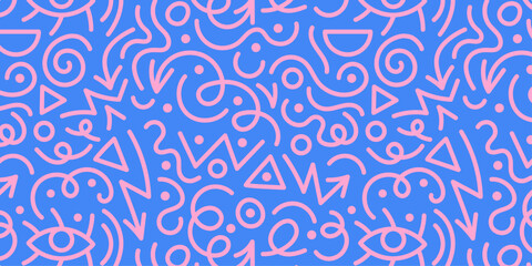 Canvas Print - memphis geometric seamless pattern. simple colorful line doodle. artistic background with simple pla