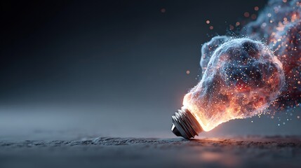 Creative lightbulb concept with glowing particles.