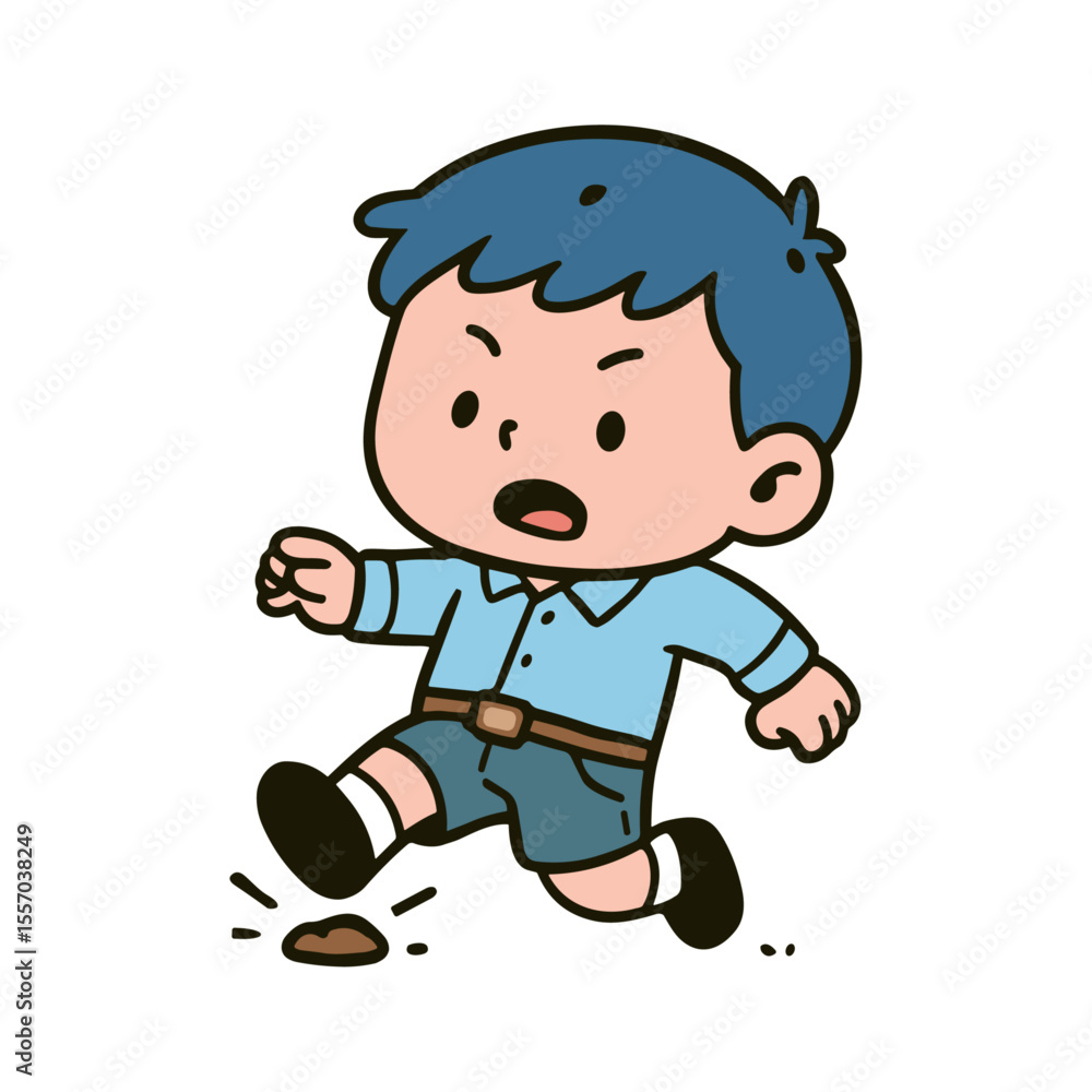 This colorful cartoon shows a boy walking and accidentally stepping in ...