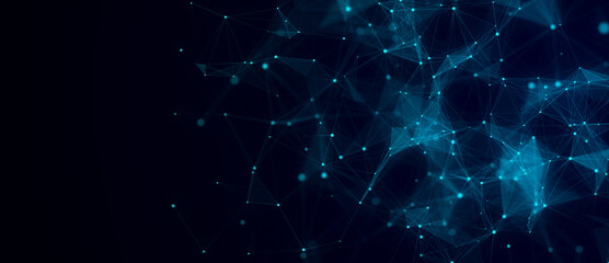 Wall Mural - network connection structure. abstract blue background with moving dots, lines and triangles. futuri