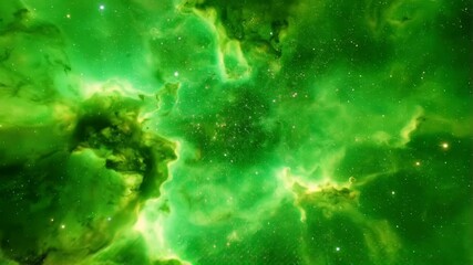 Wall Mural - Green cosmic cloud of gas and dust in outer space with stars, galaxy and nebula abstract wallpaper