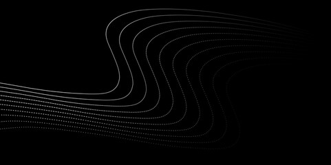 Wall Mural - abstract grey wavy lines on a black background. minimalist black background with elegant white wave 