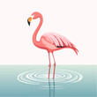 © sabraj - Graceful flamingo standing in water with ripples, creating a serene and elegant design element perfect for tropical themes.