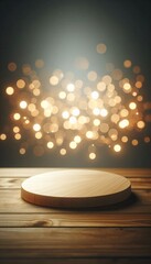 Wall Mural - Minimalist scene of Wooden Table Top with Bokeh Lights Background for Product Display and Presentation